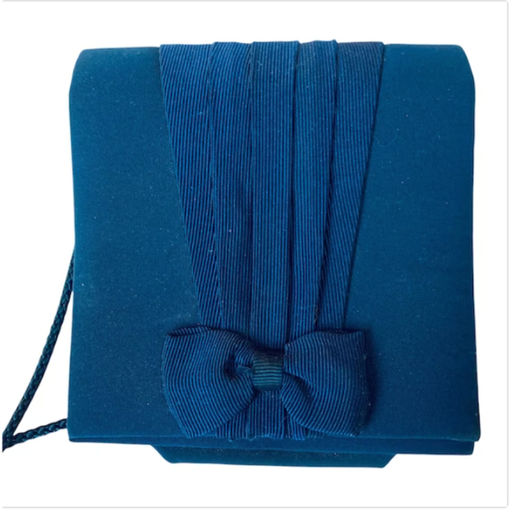 Vintage Silk and Satin Navy Blue Evening Bag strap or clutch